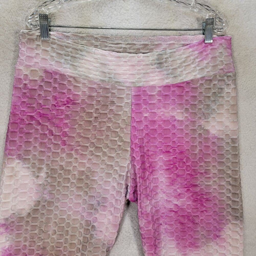 Bae City Pink Tie Dye Scale Pull On Bubble Butt Tik Tok Loungewear Leggings - Picture 2 of 16